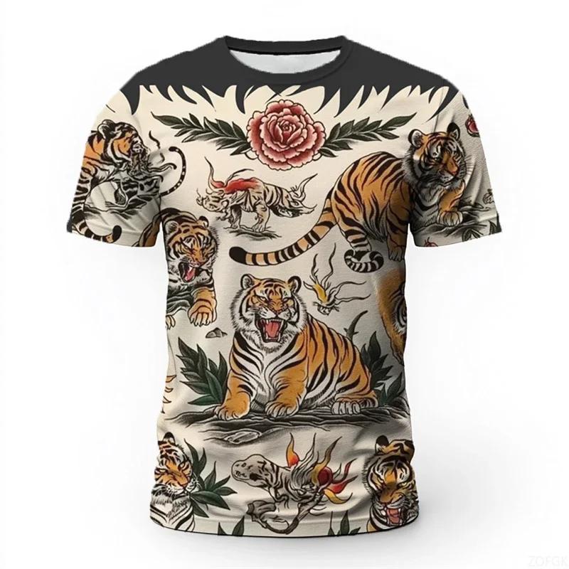 

Vintage Tiger Pattern 3D Print Men s T-shirts Summer Fashion Crew Neck Short Sleeve T-shirts XS