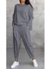 2025 Women's Solid Color Round Neck Long-Sleeve Suit with Pocket Pants