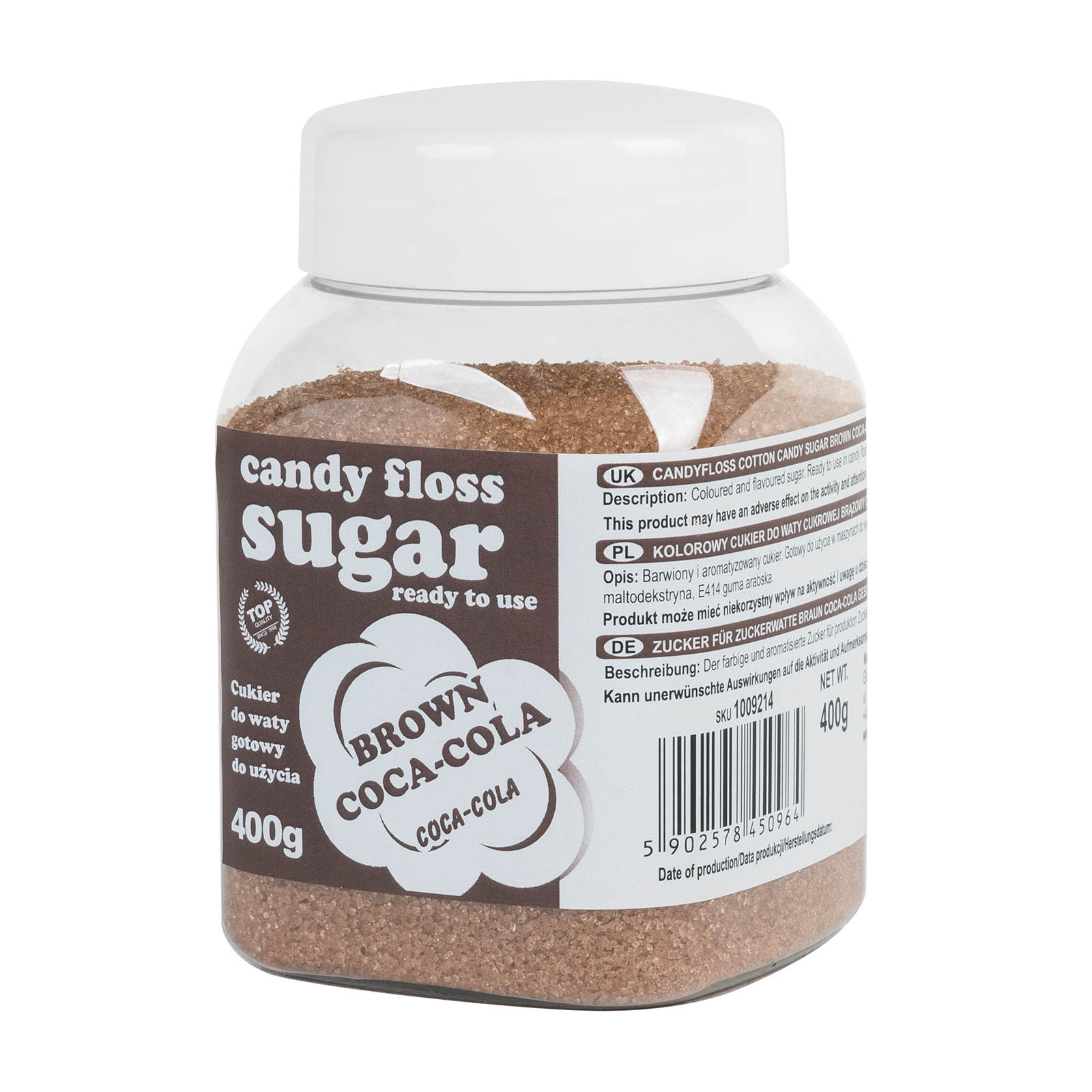 Zucchero filato colorato, marrone, gusto coca-cola, 400g