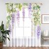 1PC Elegant Wisteria Flower Sheer Curtains - Purple Floral Design with Green Leaves, Rod Pocket Top for Living Room, Kitchen, Bedroom, Balcony