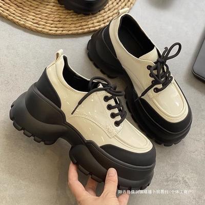 Platform British Style Lace-up Small Leather Shoes Women's 2025 New Spring and Autumn Small Height-increasing Loafers Women's Fashion Single Shoes