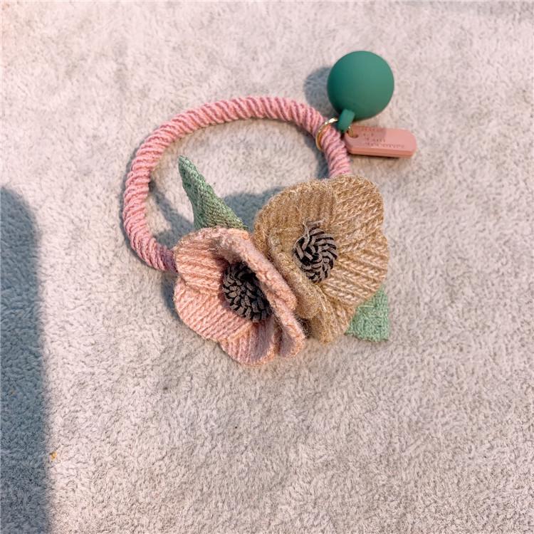 Koreańskie słodkie kwiatowe akcesoria do włosów dla dzieci: Szydełkowe spinki i krawaty z kwiatami