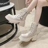 Fashion Cool British Style Lace-up Boots for Women Autumn New Style Thick Heel Thick Sole Belt Buckle Front Lace Up Leather Short Boots