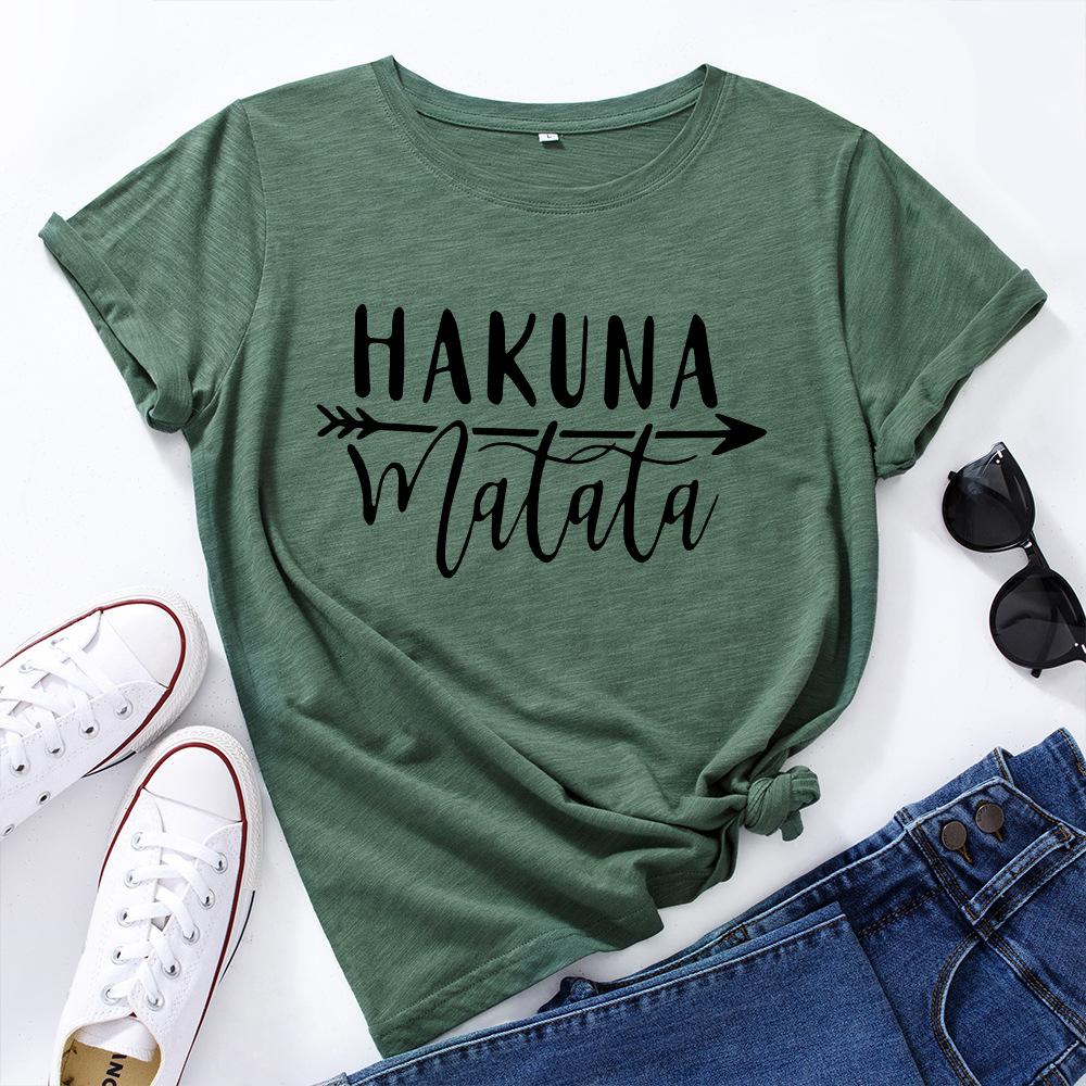 HAKUNA Pattern Cotton T-Shirt Short Sleeve Round Neck Women 2d Print Tops