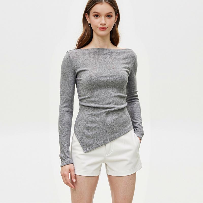 Women s Off Shoulder Long Sleeve Knit Top Slim Fit Elegant Casual Shirt XS