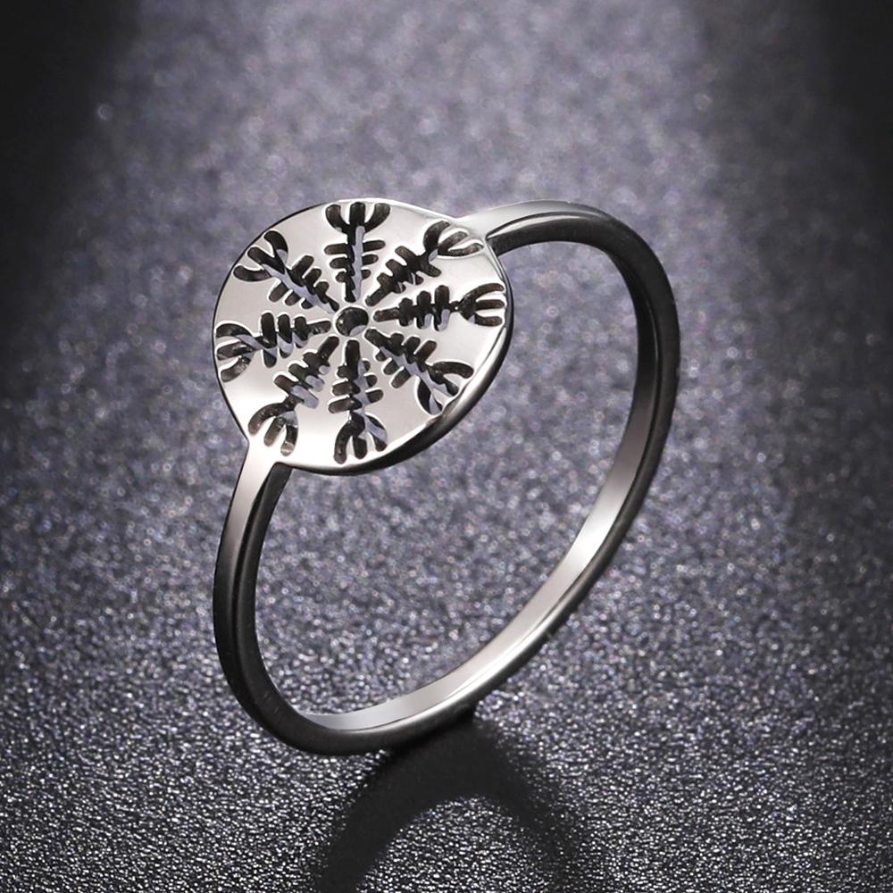 Viking Aegishjalmur Helm of Awe Ring Norse Vegvisir Compass Stainless Steel Cut Out Scandinavian Jewelry
