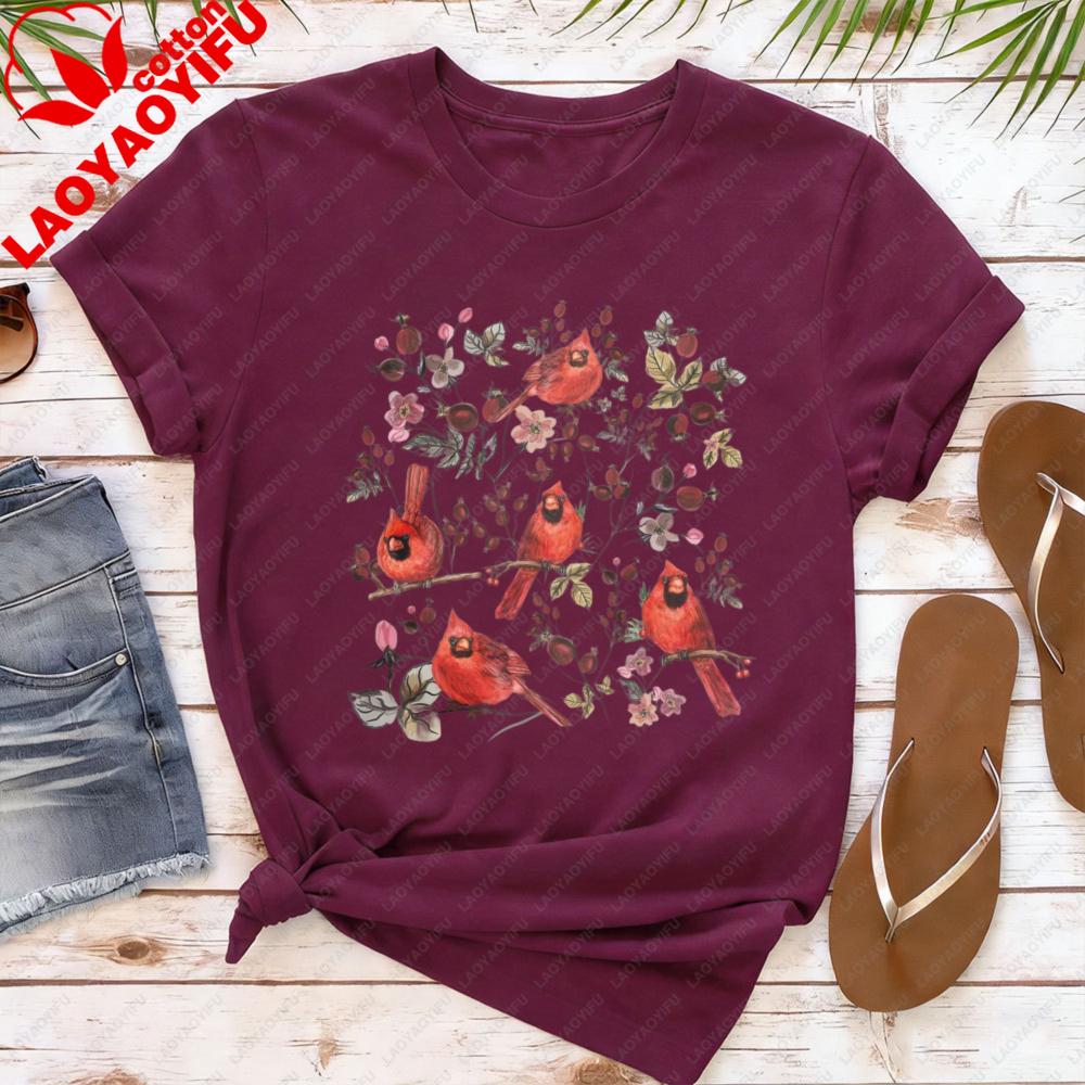 Vintage Cottagecore Wildflower Red Cardinal Shirt Goblincore Nature TShirt Bird Lover Gift Tee Cottage Core Wildflowers Shirts