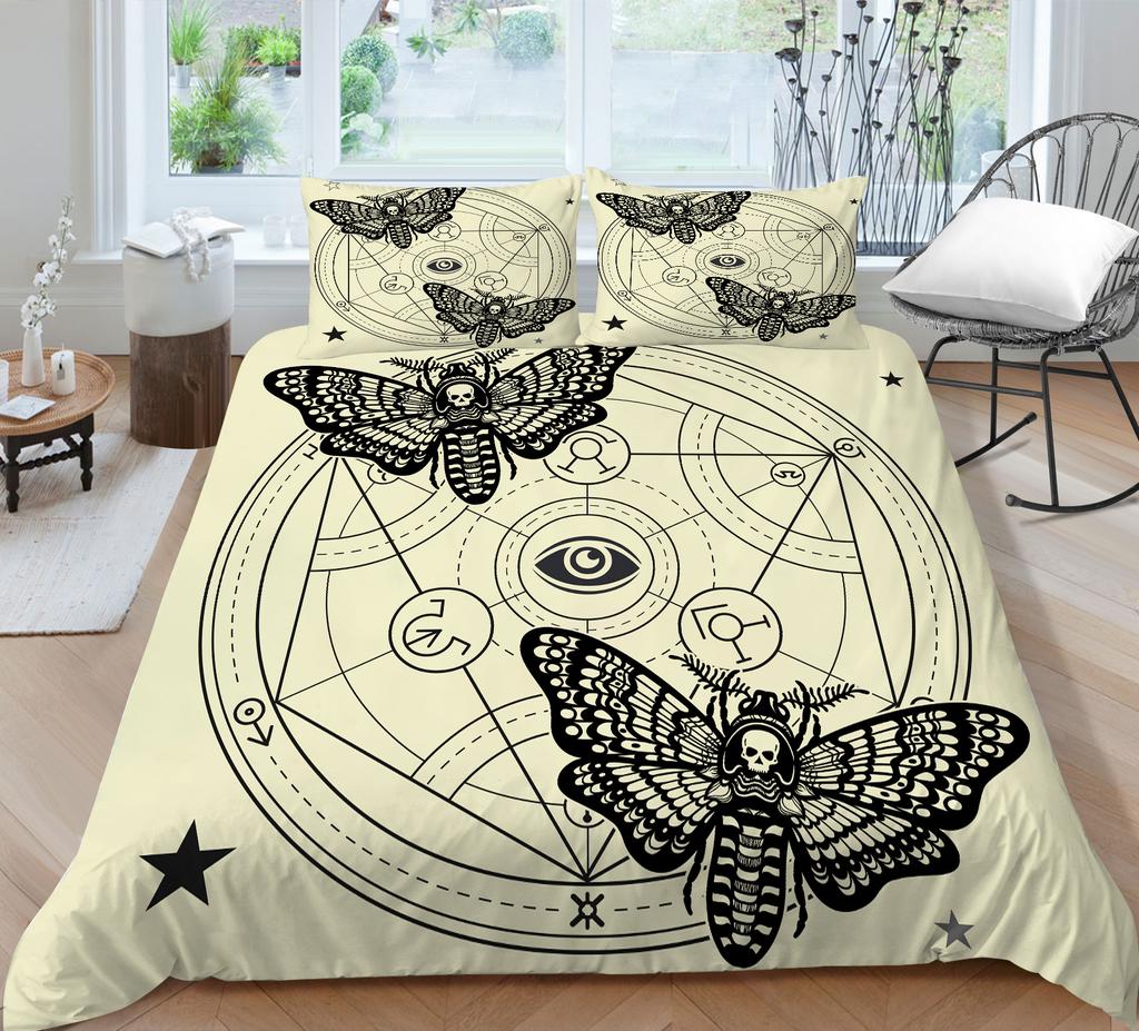 Moth Skull Digital Printing Polyester Quilt Cover Pillowcase Two Or Three Piece Set Polyester Fabric