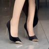 Black High Heels Women's 2025 Spring and Autumn New Metal Pointed Thin Heel Light Mouth Suede French Temperament Sexy Single Shoes
