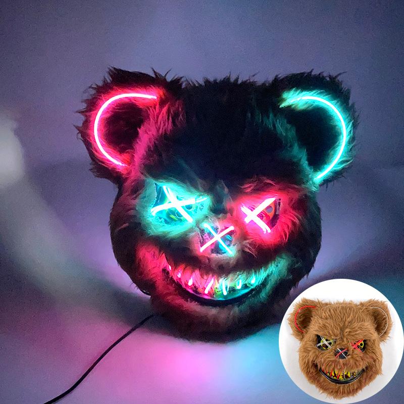 Halloween Leuchtende Horror-Tiermaske LED Leuchtende Blutige Bärenmaske Blinkende Neon Cosplay Gruselige Maskerade Party Maske Zubehör