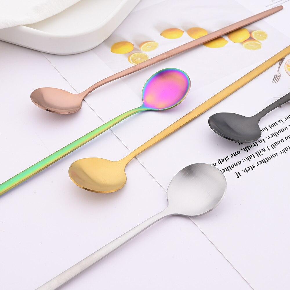 6pcs/set Long Handled Stainless Steel Coffee Spoon Ice Cream Dessert Tea Spoon Mixing Stirring Cooking Long Handle Spoon Tableware