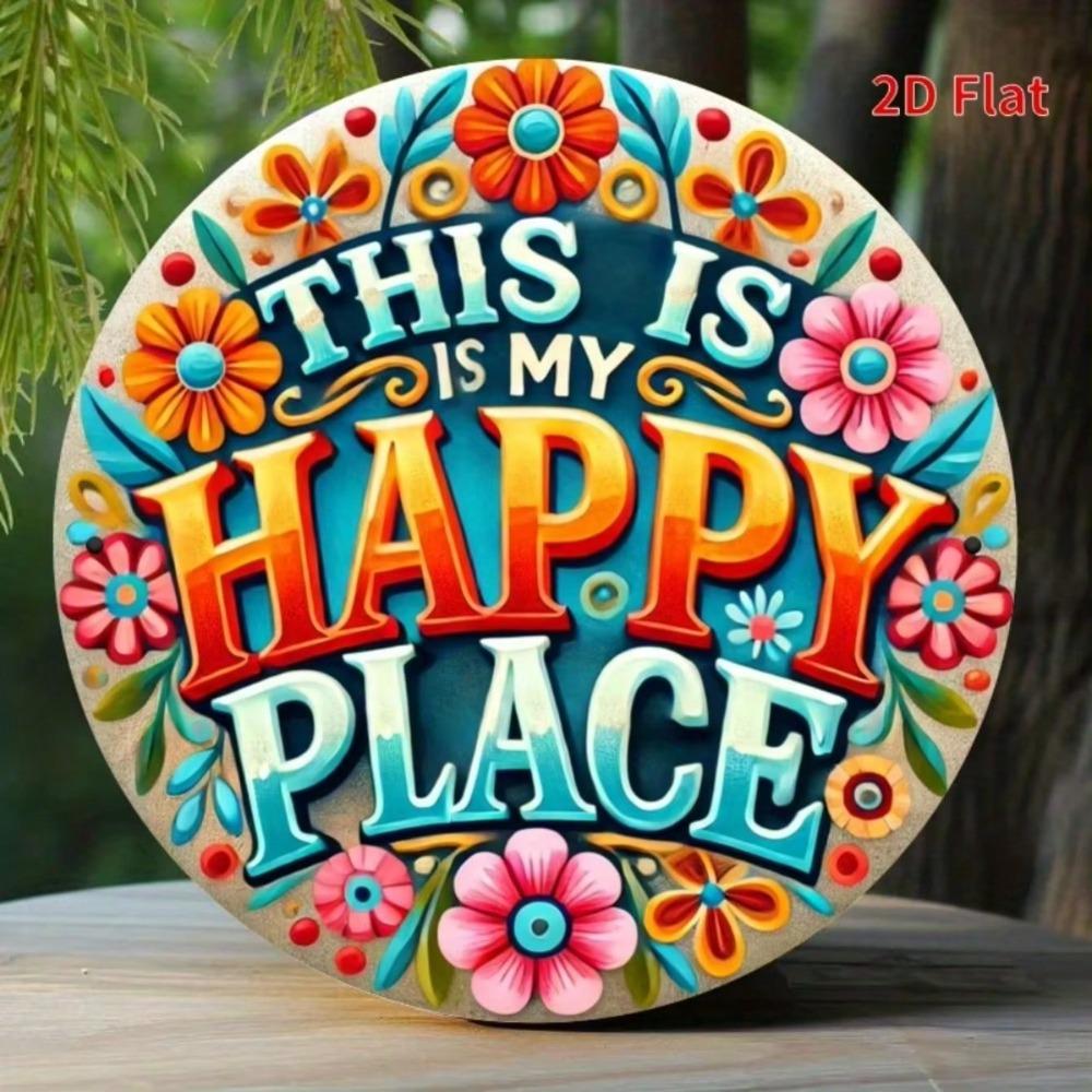 Happy Place Floral Wall Art Metal Sign Home Decor