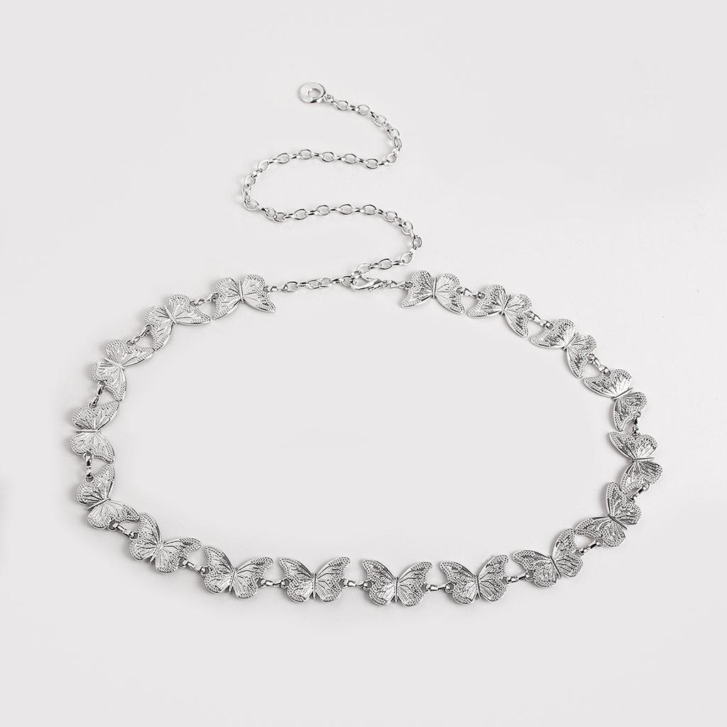 The New Butterfly Metal Sweet Women's Waist Chain Spring Dress Is Versatile with A Small Daisy Silver Belt