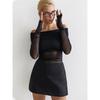 Tooxika Spring And Autumn Women's New Solid Color Slim Fashion One-shoulder Neck Mesh Long-sleeved Top