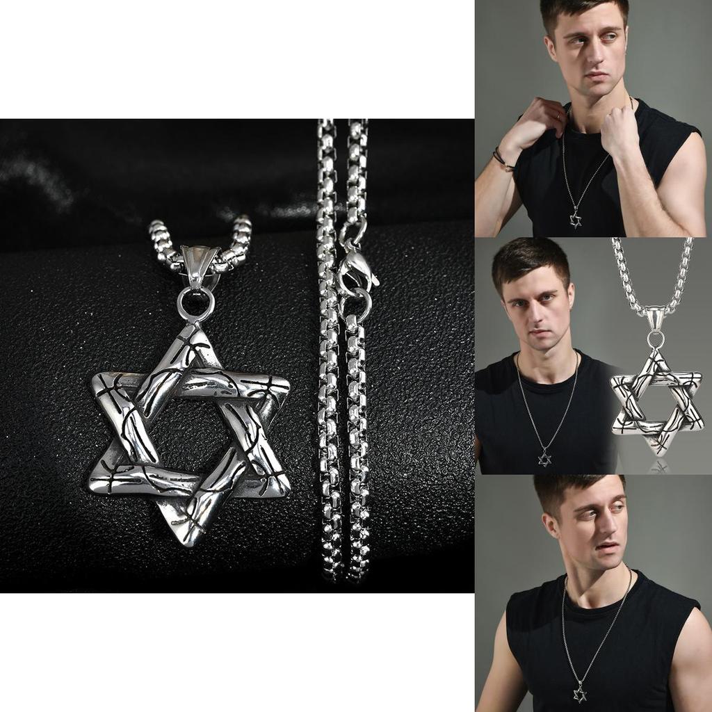 Vintage Six-pointed Star Pendant Necklace In Durable Titanium Steel For Men And Women