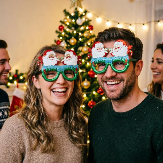 huaqianguhh Christmas Glasses, Glitter Holiday Party Glasses Frames, Santa Hat Tree Snowman Bear Funny Eyeglasses for Favors