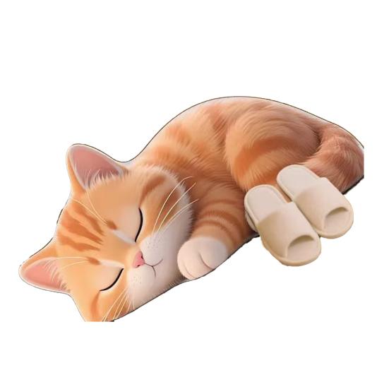 Floor Mat Non-Slip Backing Cat Design Easy Maintenance Versatile Rug Living Room Bathroom Kitchen Home Decor