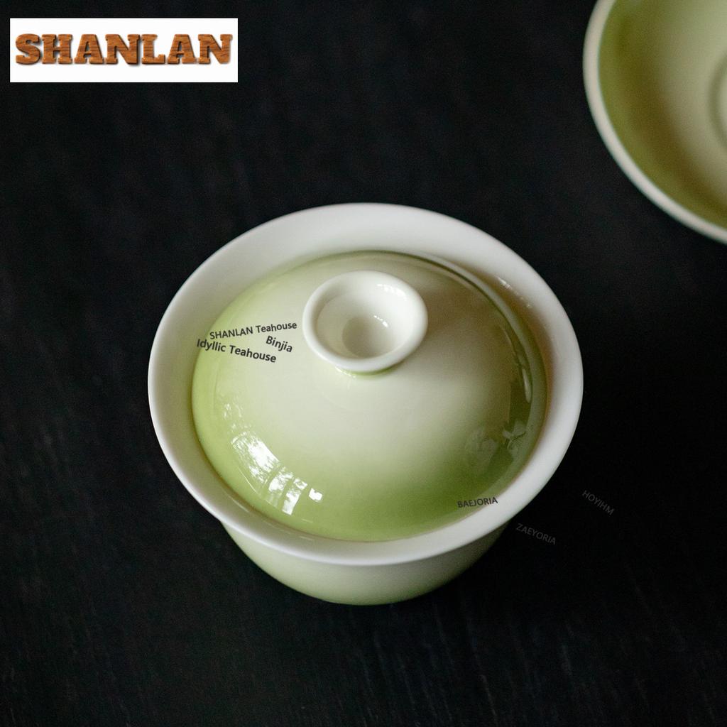 100ml Gradient Green Gaiwan Vintage Not Hot Tea Tureen Household Tea Bowl With Lid Kit Tea Making Cover Bowl Drinkware Gifts