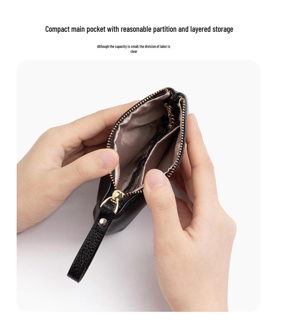 Women's Genuine Leather Coin & Key Purse - Cowhide Zipper Wallet
