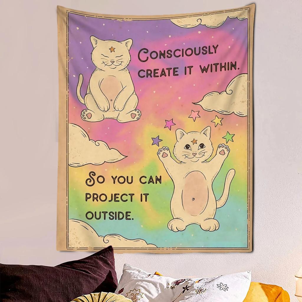 VIKAMA Adorable Cat Tarot Tapestry Cute Cartoon Wall Art Perfect for Bedrooms Dorm Rooms and Living Rooms