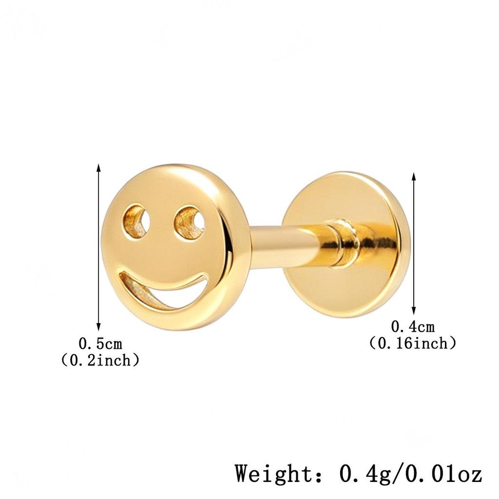 S925 Sterling Silver Geometric Moon Cartilage Earrings with Flat Head Threaded Studs