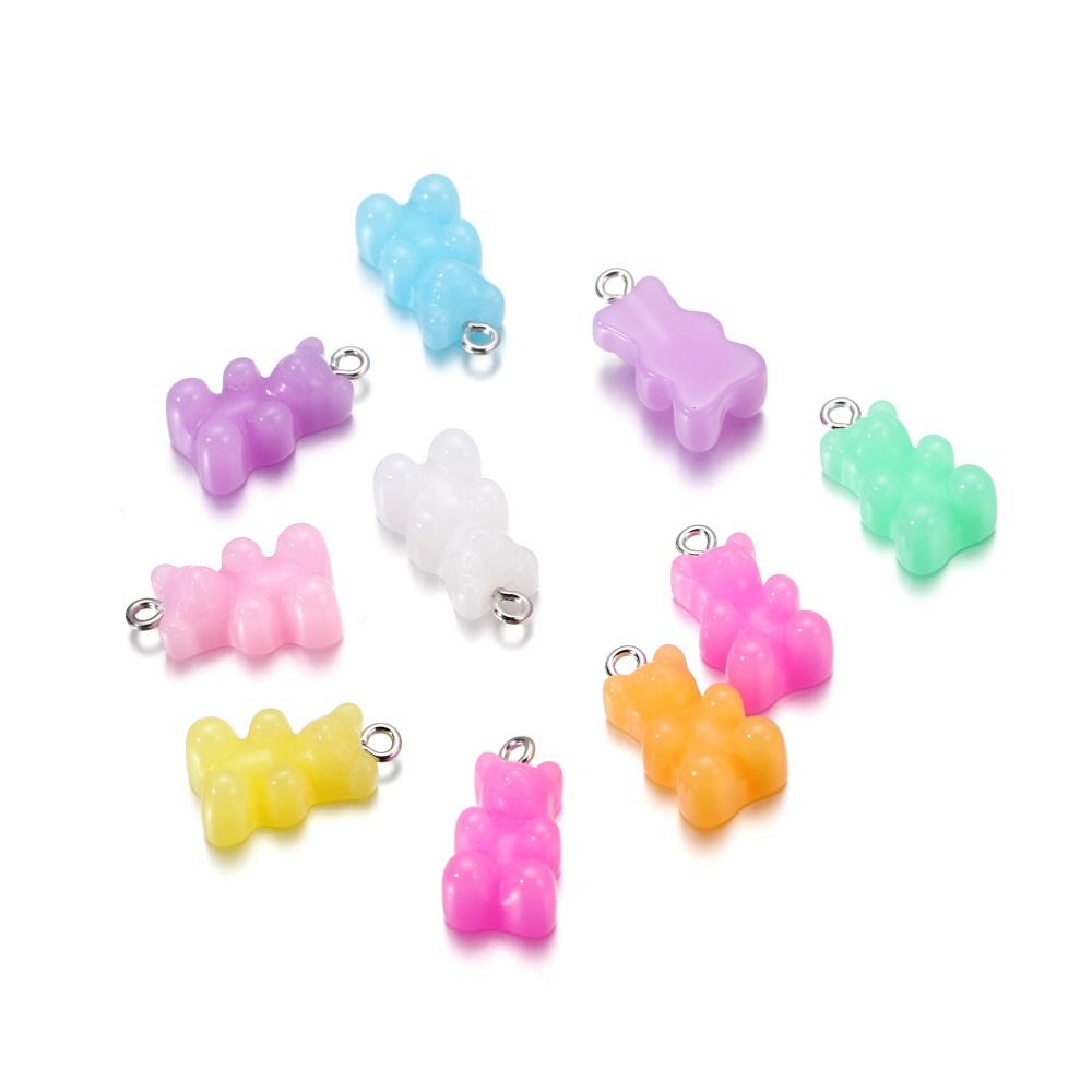 10pcs/lot Candy Color Resin Mini Bear Charms For Cute Earrings Pendants Necklaces Bracelets DIY Jewelry Making Accessories