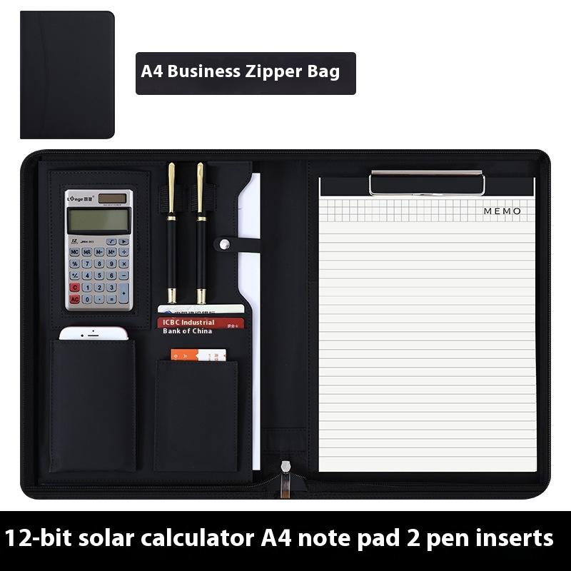 A4 Pu Leather Business Padfolio Organizer Vintage Binder Business Manager Document Pads Office File Folder With Calculator