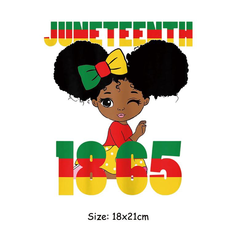 Juneteenth 1865 Sticker Patch For Clothes July 4th Black Girl Free 1776 DIY Heat Transfer Clothes Stickers Iron On Thermal Patch
