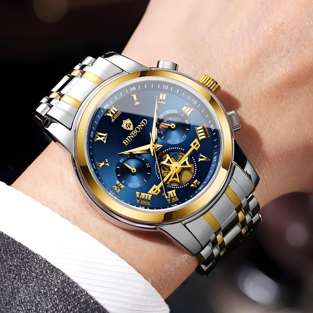 Binbang Luminous Skeleton Waterproof Quartz Men's Watch