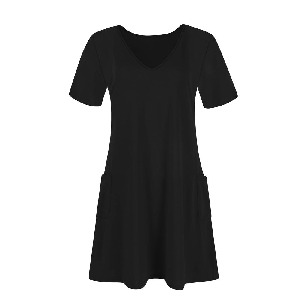 Women's Casual Short Sleeve Dress With Pockets Summer Bohemian Beach V-Neck Dresses