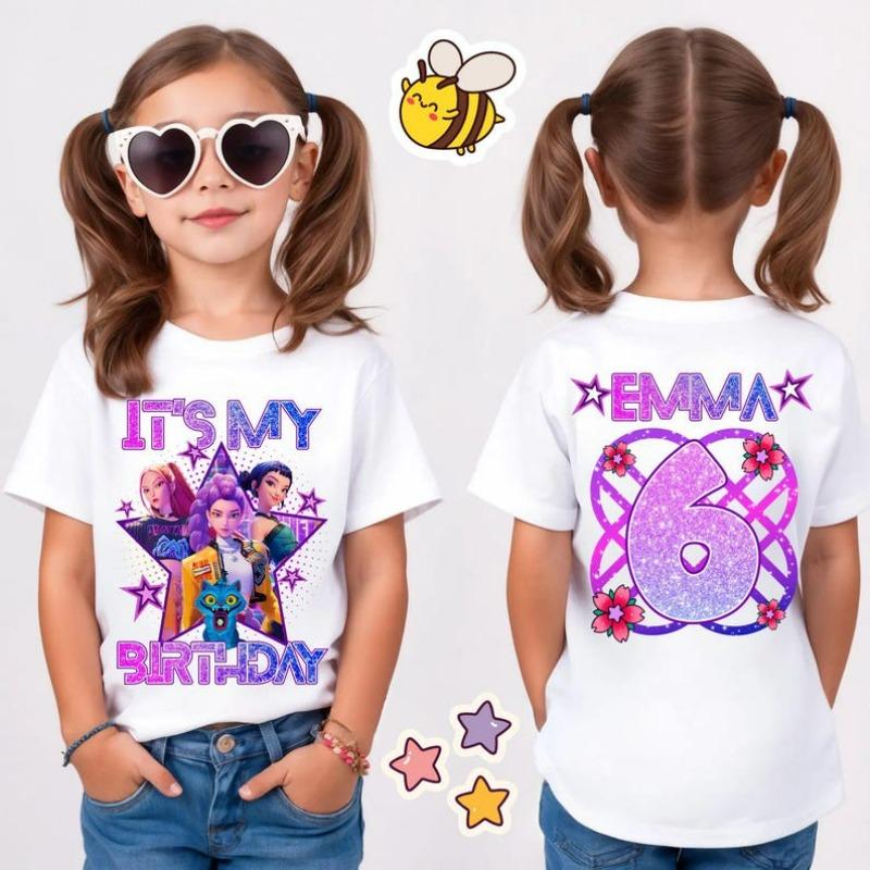 

3-9 лет Футболка с мультяшным принтом для девочек и мальчиков на день рождения K-Pop Охотники на демонов Милая детская одежда Детские футболки 100