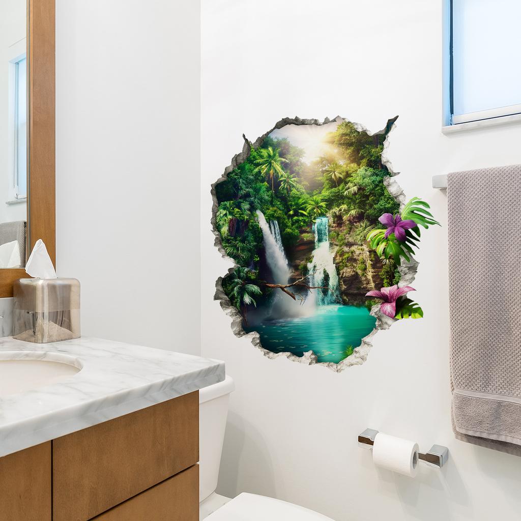 Wall-cutting Jungle Waterfall Wall Stickers for Living Room and Bedroom Decoration - Natural Landscape Stickers
