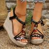 Fashion Bohemian Style Women's Wedge Sandals Beaded Decor Chunky Platform Sandals for Women Summer 2025 Printed Weaving Beach Sandalias