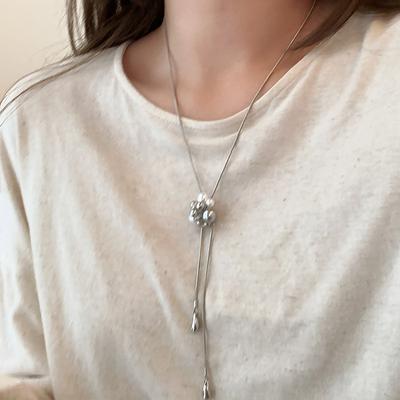 Zircon Contrasting Color Water Drop Pearl Adjustable Necklace Individual Cold Wind Simple Sweater Chain Niche Versatile Item Decoration