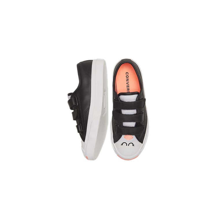 Converse Jack Purcell Velcro Casual Durable Low-Top Kids Sneakers Kids Sneakers Black White Orange 369801C