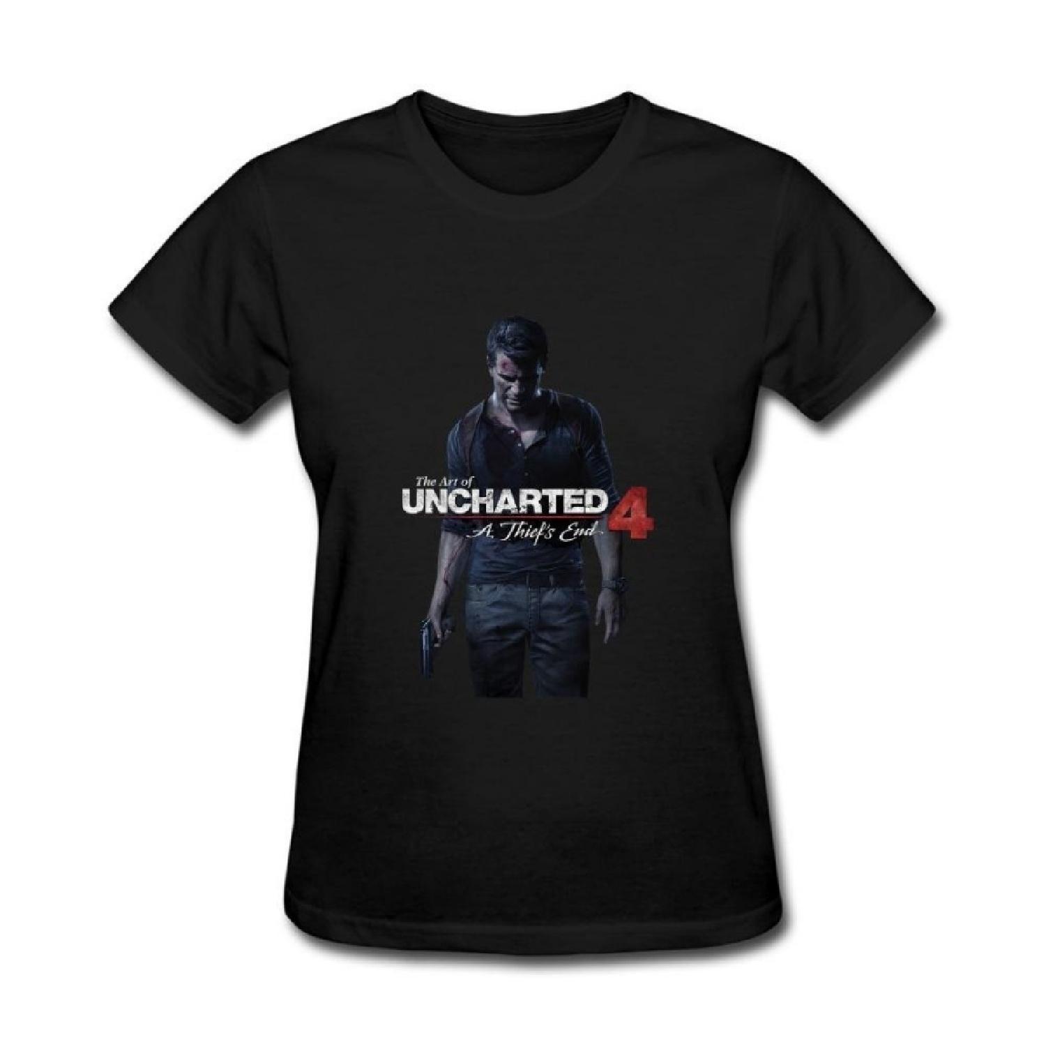 Женские футболки Attmye Uncharted 4: Конец вора, Натан Дрейк, Черные S