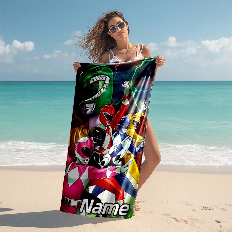 Personalized customized proof beach towel with Mighty Morphin Power Rangers pattern - soft, absorbent,quick-drying,perfect swimming,camping&bathing