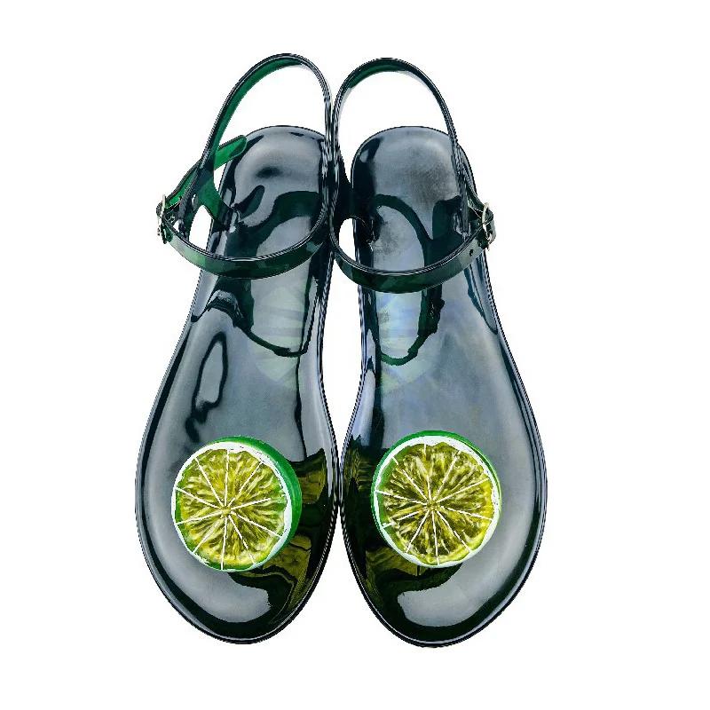 Fashion Women Fruit Sandals Transparent PVC Flat Flip-flop Sandal Ladies 2025 Summer Outdoor Fashion Non-slip Buckle Strap Beach Shoes