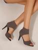 Women's Black Summer High-Heeled Sandals with Comfortable Woven Upper and Thin Heel