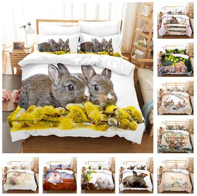 Ensemble de literie Lapin Mignon 3D Pâques Animal Housse de couette en duvet Taie d'oreiller 2/3 pièces Lit simple Double Literie de luxe Ensemble de housse de couette Cadeau