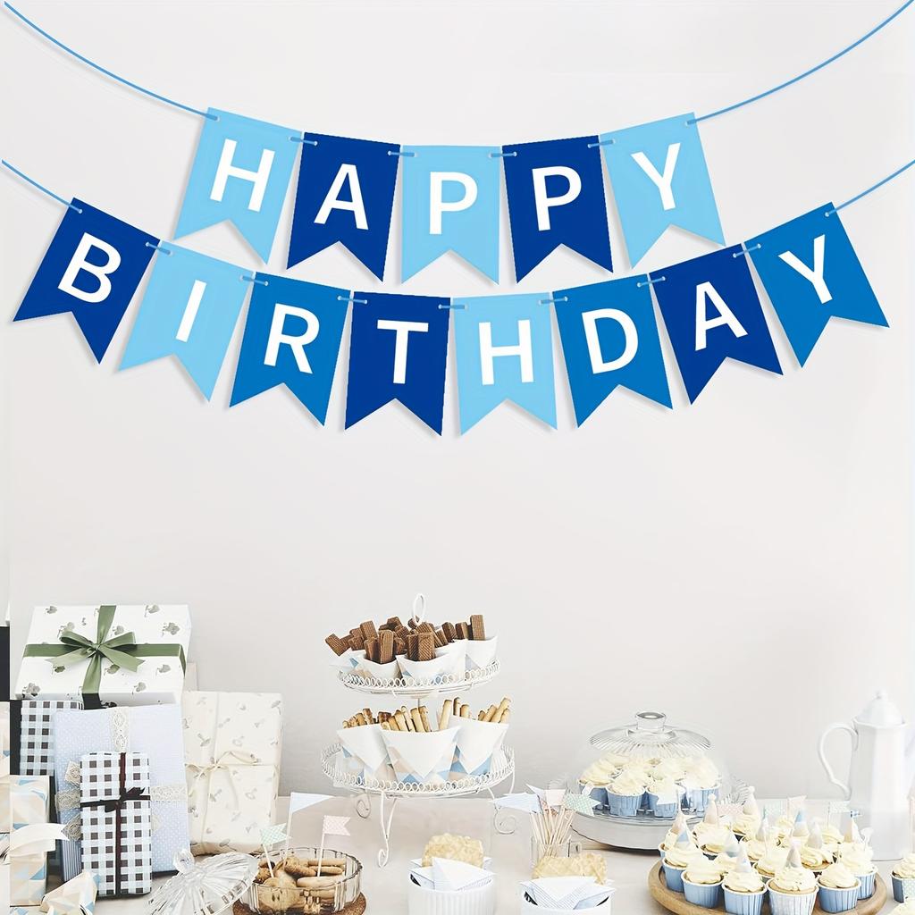 13pcs/set Blue Happy Birthday Banner, Birthday Flag Bunting for Birthday Party Backdrop Decor,Happy Birthday Sign Party Supplies