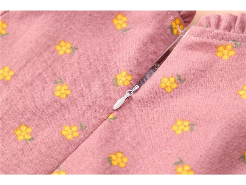 Girls' Floral Princess Dress with Ruffle Collar - Long Sleeve Cotton for Spring/Autumn