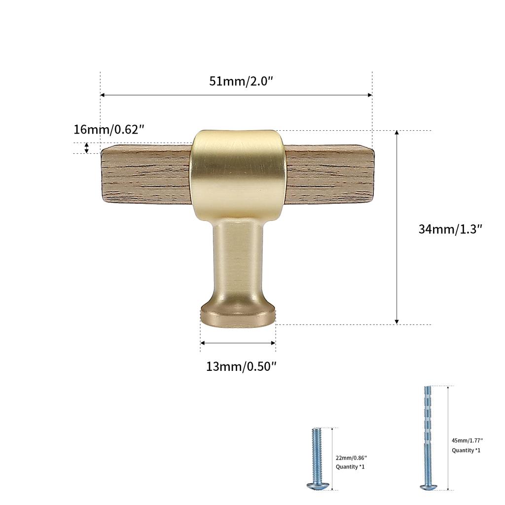 Furniture Hardware T-shaped Log-style Solid Wood Kitchen Cabinets Wardrobes Wooden Handle Drawers Knob Shoe Cabinets Pull