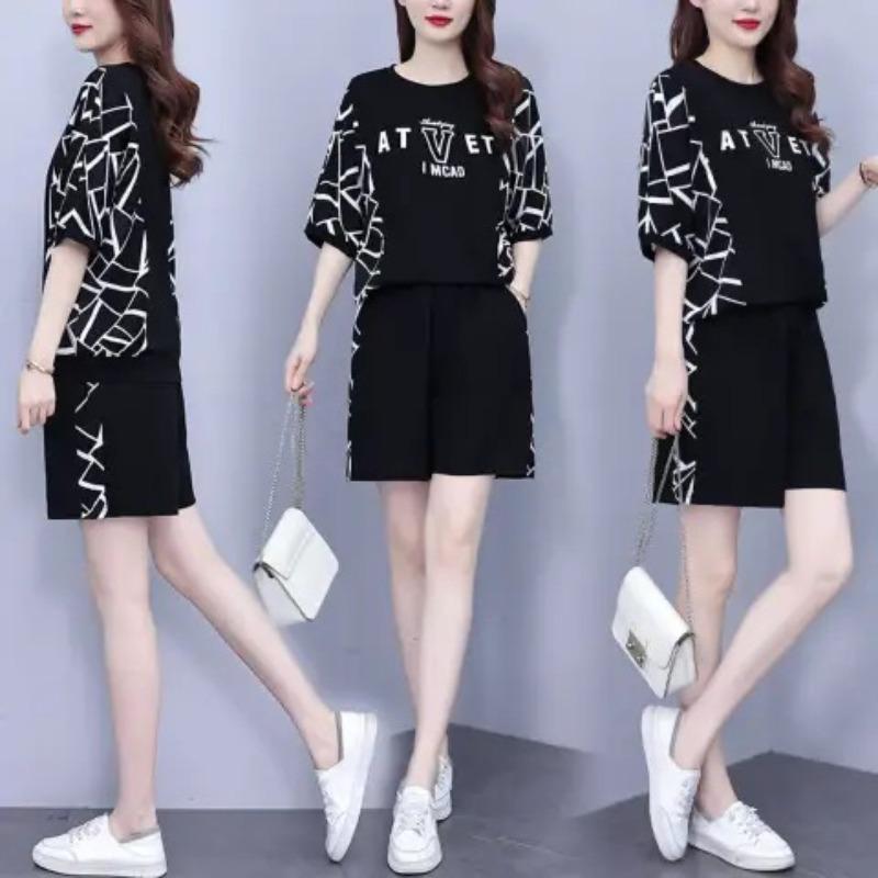 Complete Set of Loose and Casual Summer Short-sleeved and Short-shorts with A Stylish Tummy Cover