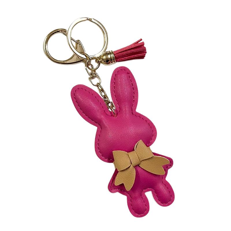Cute Pu Leather Solid Color Bunny Keychain Creative Bow Bunny Keyring Car Key Holder Pendant Bag Charm Gifts