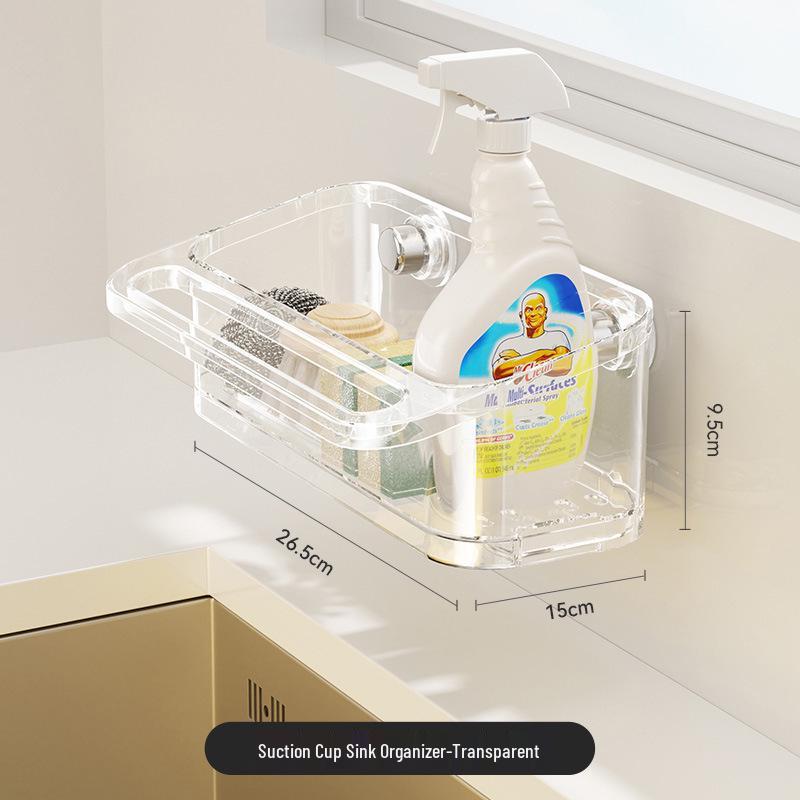 Wall-Mounted Kitchen Organizer with Suction Cup & Hanging Rod for Sponge and Dishcloth