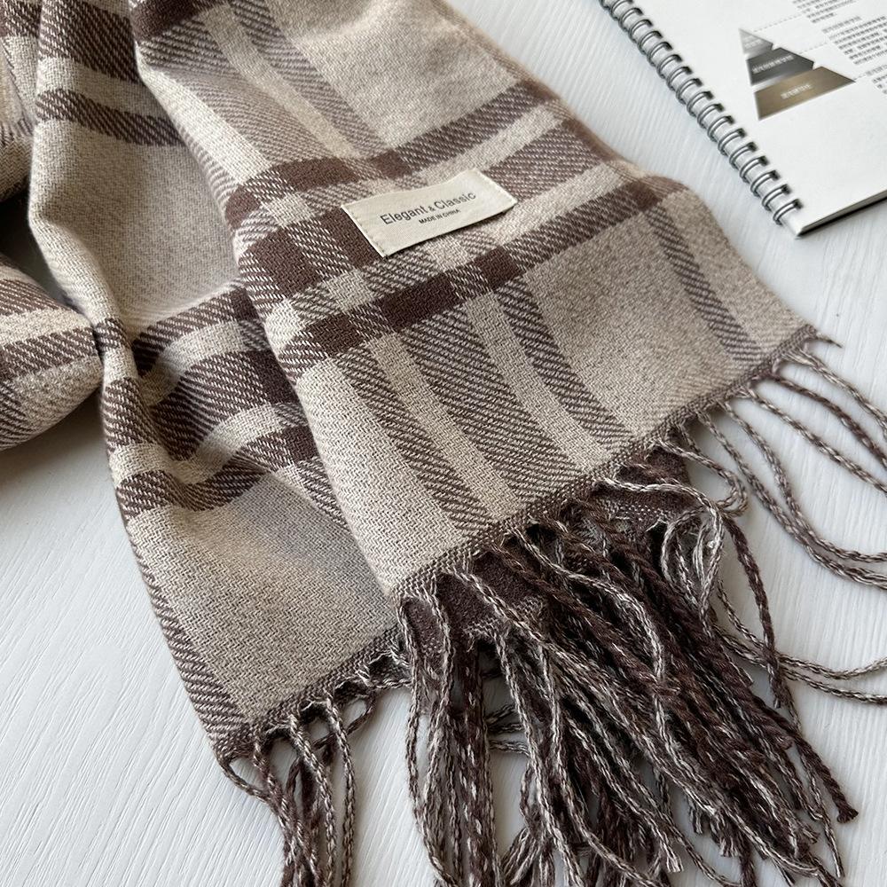 Double-sided Imitation Cashmere Tassel Autumn and Winter Scarf High End and Versatile Mid Length Plaid Couple Scarf for Men
