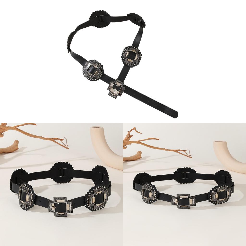 Vintage Street Style Hollow Round Ring Pu Leather Belt For Women Fashion Accessory