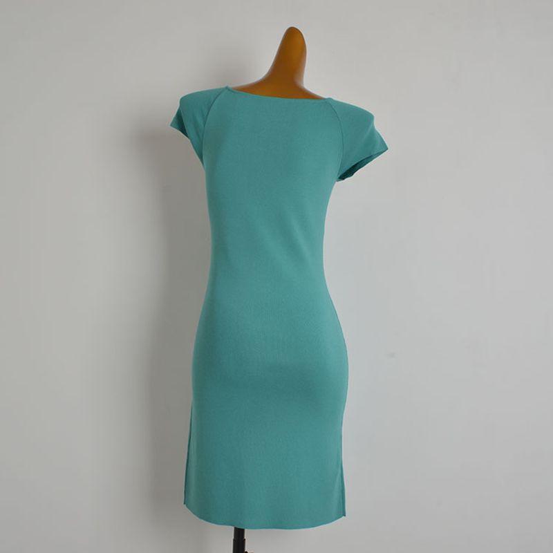 Fashion Style Sexy U Collar Pure Color Short Sleeve Vest Knitting Dress Women's Waist-Tight Mid Length Long Length Bodycon Dress