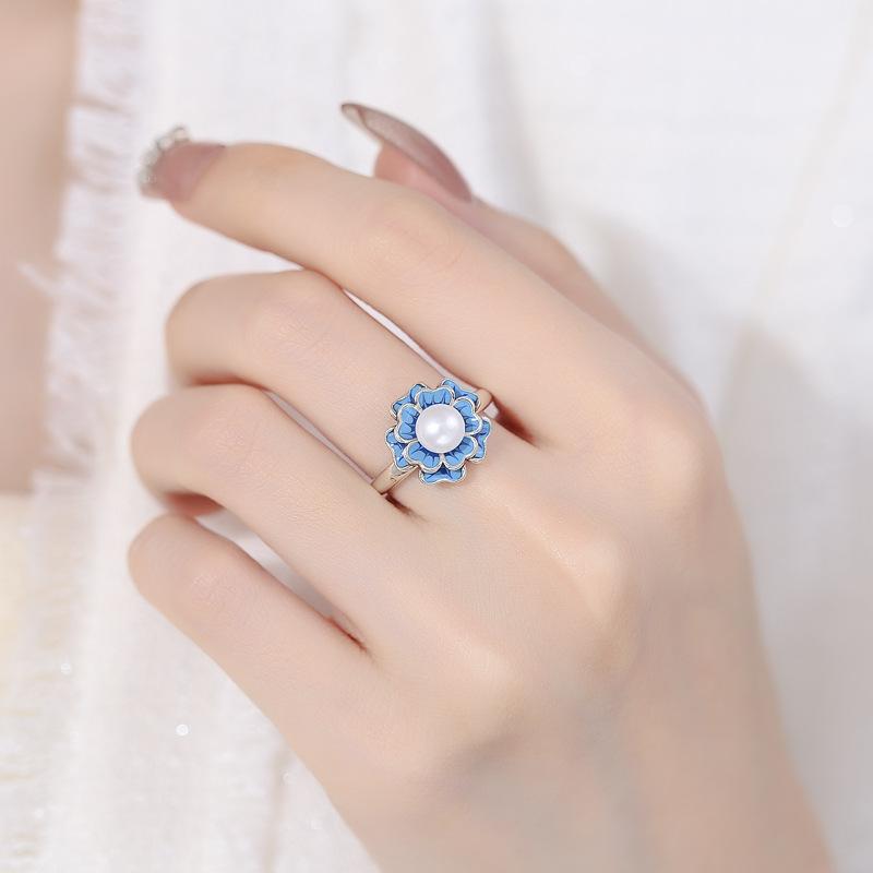 Enamel Pearl Flower Ring Women 'S Retro Literature And Art Temperature Ethnic Style Personality Explanation Forest Ring Ring